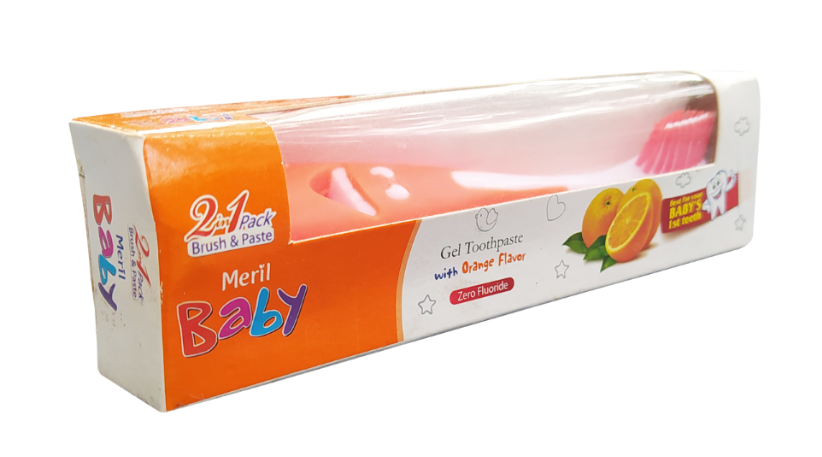 Meril Baby Gel Toothpaste, Orange Brush Combo