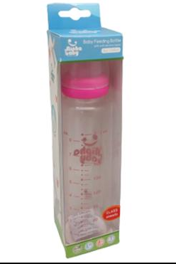 Alpha Baby Feeding Bottle with Soft Silicone Nipple 240ml (Glass) - Pink 