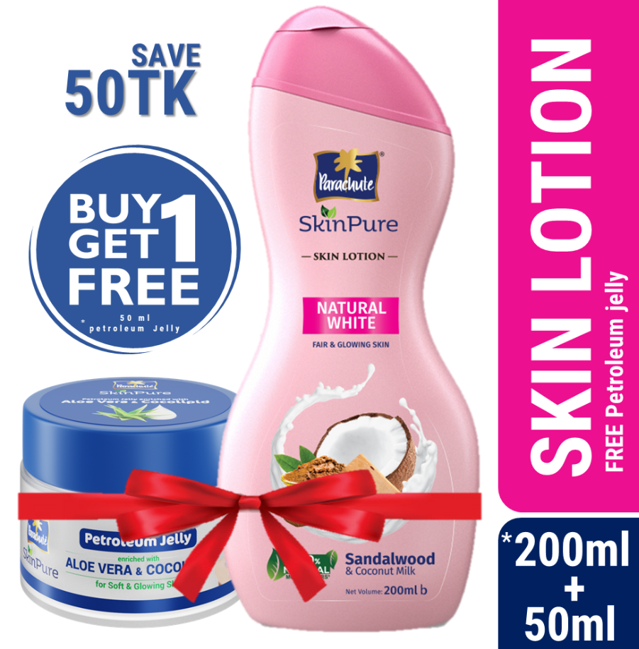 Parachute SkinPure Lotion Natural White 200 ml (50 ml Parachute Petroleum Jelly Free)