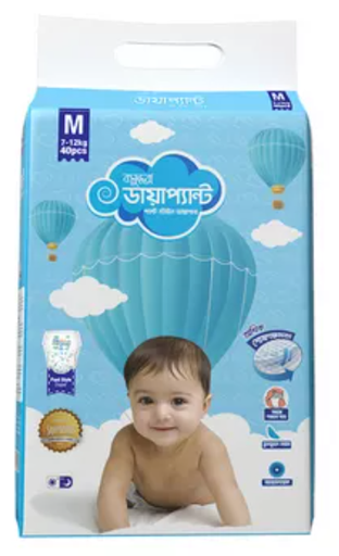 Bashundhara Diapant Baby Diaper Pant M Size 7-12 kg 40 pcs