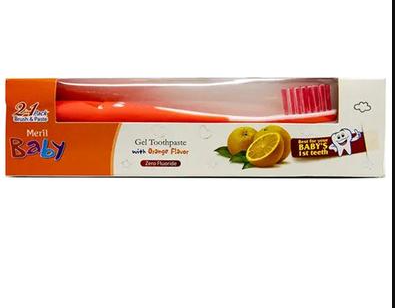 Meril Baby Gel Toothpaste, Orange Brush Combo